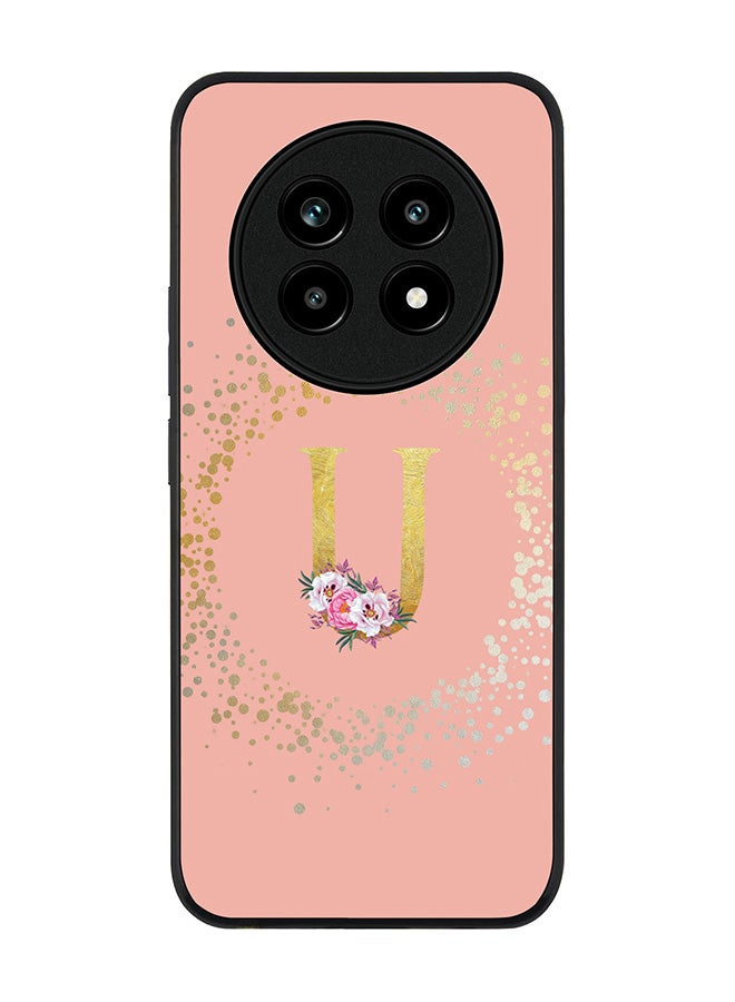 For Realme 13 Pro / 13 Pro+ Case,Slim fit Camera Protection, Shockproof Thin Phone cover  - Custom Monogram Floral - U  (Rose Pink )